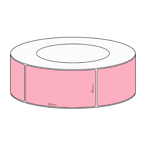 40x80mm Pink Direct Thermal Permanent Label, 1800 per roll, 76mm core