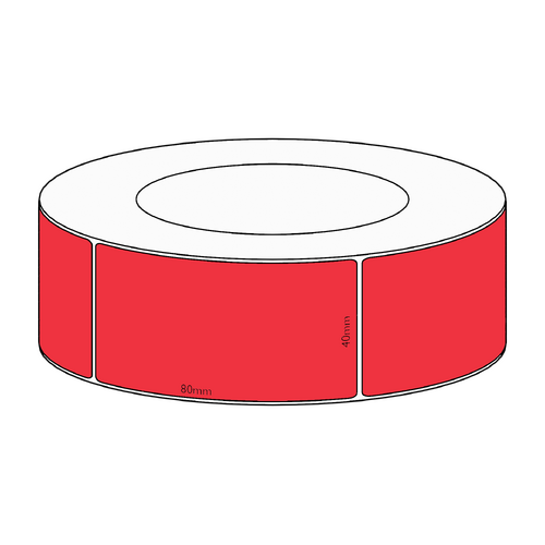 40x80mm Red Direct Thermal Permanent Label, 1800 per roll, 76mm core
