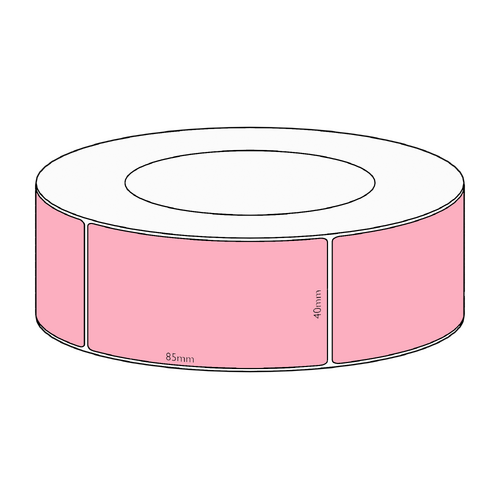 40x85mm Pink Direct Thermal Permanent Label, 1700 per roll, 76mm core