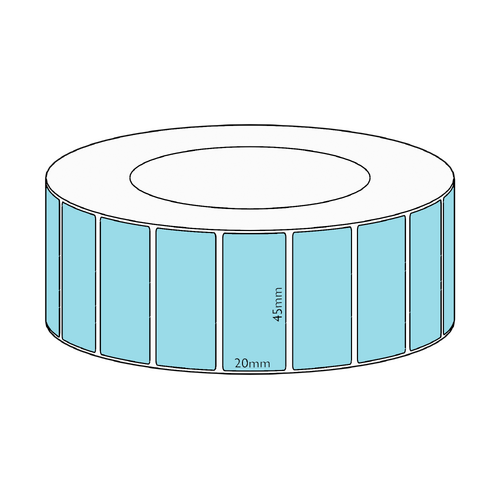 45x20mm Blue Direct Thermal Permanent Label, 6500 per roll, 76mm core
