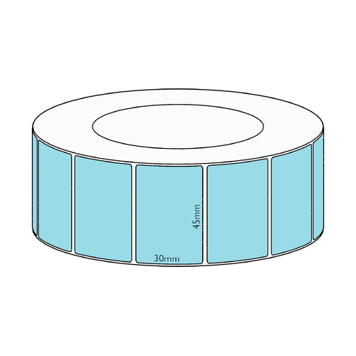 45x30mm Blue Direct Thermal Permanent Label, 4550 per roll, 76mm core
