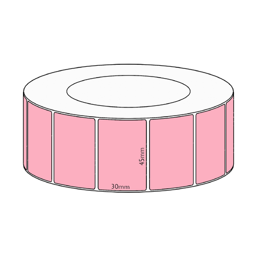 45x30mm Pink Direct Thermal Permanent Label, 4550 per roll, 76mm core