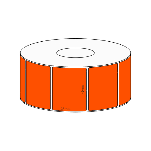 45x35mm Orange Direct Thermal Permanent Label, 1300 per roll, 38mm core