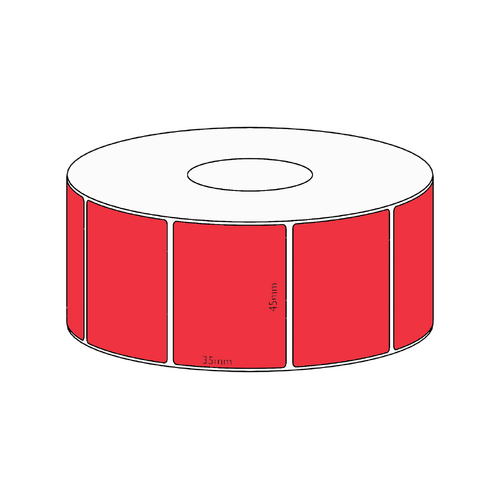 45x35mm Red Direct Thermal Permanent Label, 1300 per roll, 38mm core