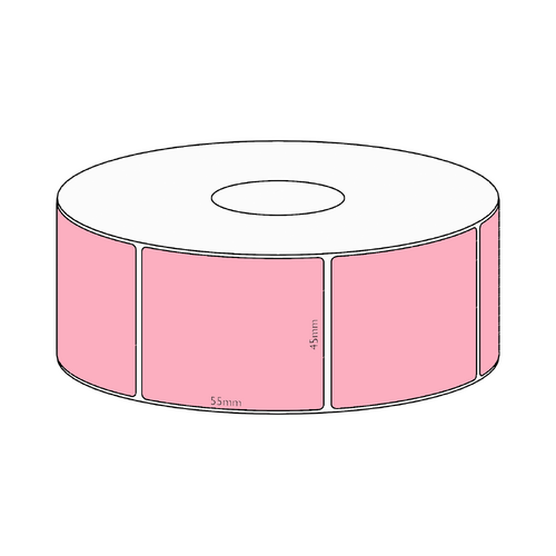 45x55mm Pink Direct Thermal Permanent Label, 850 per roll, 38mm core