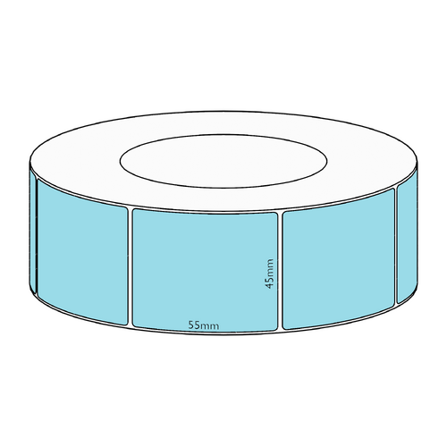 45x55mm Blue Direct Thermal Permanent Label, 2600 per roll, 76mm core