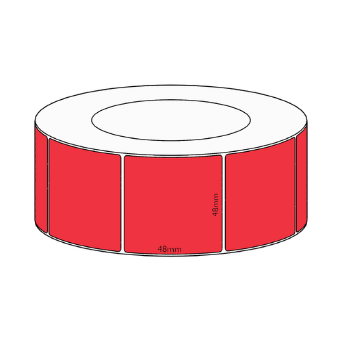 48x48mm Red Direct Thermal Permanent Label, 2950 per roll, 76mm core