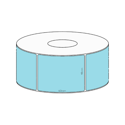 48x63mm Blue Direct Thermal Permanent Label, 750 per roll, 38mm core