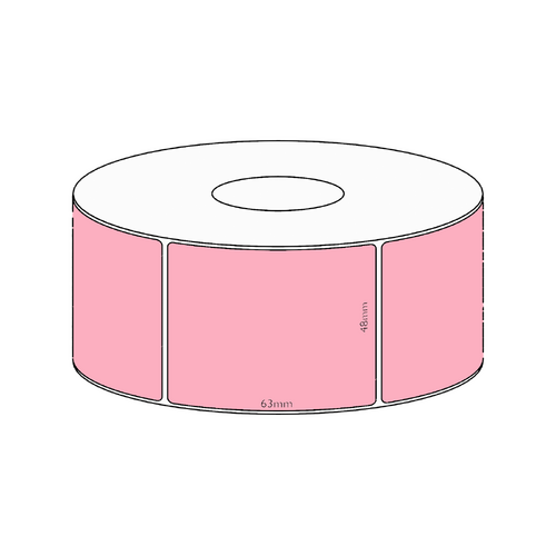 48x63mm Pink Direct Thermal Permanent Label, 750 per roll, 38mm core