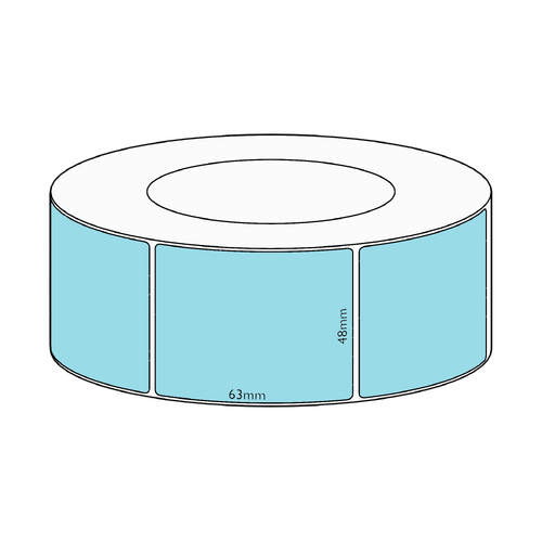 48x63mm Blue Direct Thermal Permanent Label, 2250 per roll, 76mm core