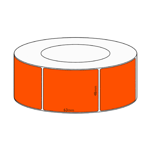 48x63mm Orange Direct Thermal Permanent Label, 2250 per roll, 76mm core