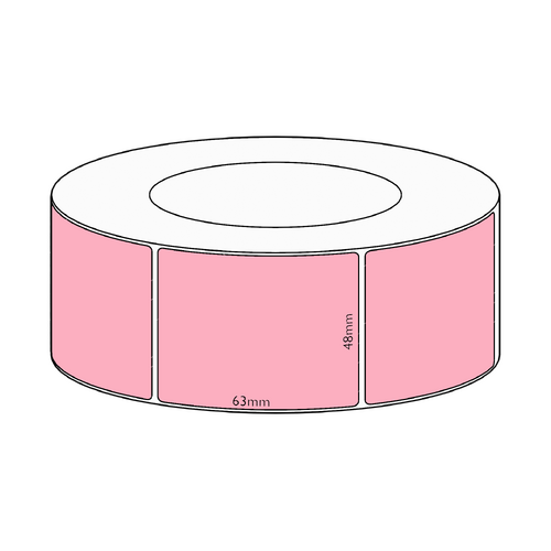 48x63mm Pink Direct Thermal Permanent Label, 2250 per roll, 76mm core