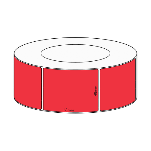 48x63mm Red Direct Thermal Permanent Label, 2250 per roll, 76mm core
