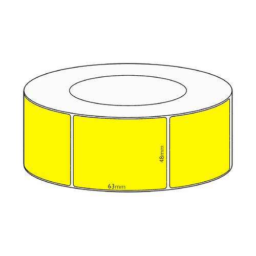 48x63mm Yellow Direct Thermal Permanent Label, 2250 per roll, 76mm core