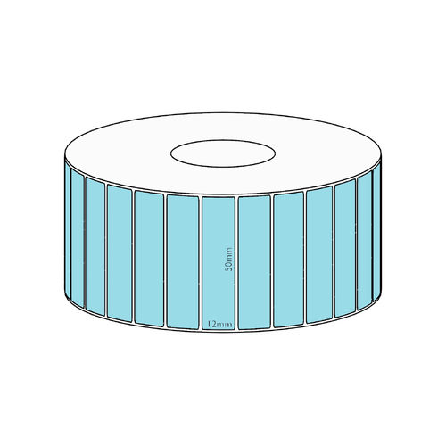 50x12mm Blue Direct Thermal Permanent Label, 3350 per roll, 38mm core