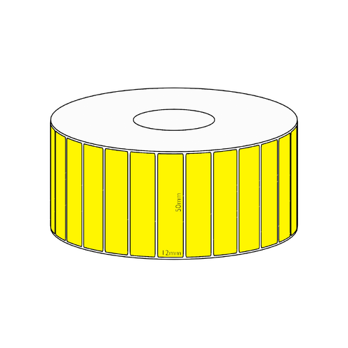 50x12mm Yellow Direct Thermal Permanent Label, 3350 per roll, 38mm core