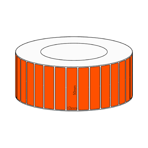50x12mm Orange Direct Thermal Permanent Label, 10000 per roll, 76mm core