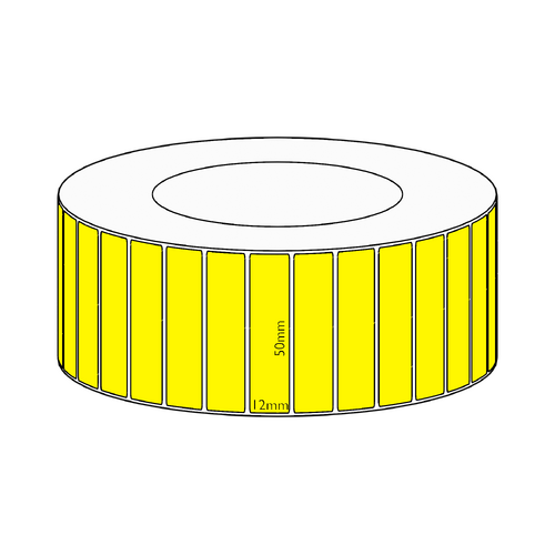 50x12mm Yellow Direct Thermal Permanent Label, 10000 per roll, 76mm core