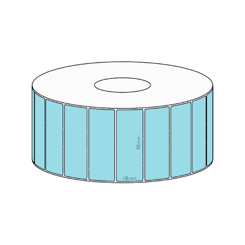 50x18mm Blue Direct Thermal Permanent Label, 2400 per roll, 38mm core