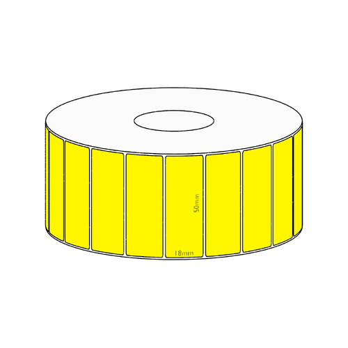 50x18mm Yellow Direct Thermal Permanent Label, 2400 per roll, 38mm core