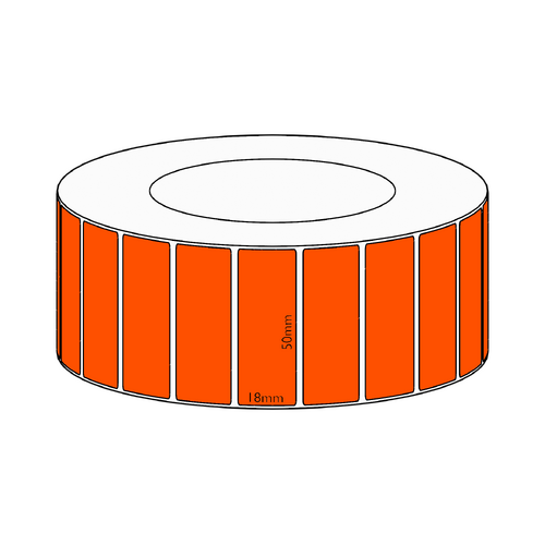 50x18mm Orange Direct Thermal Permanent Label, 7150 per roll, 76mm core