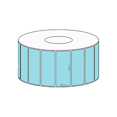 50x20mm Blue Direct Thermal Permanent Label, 2150 per roll, 38mm core