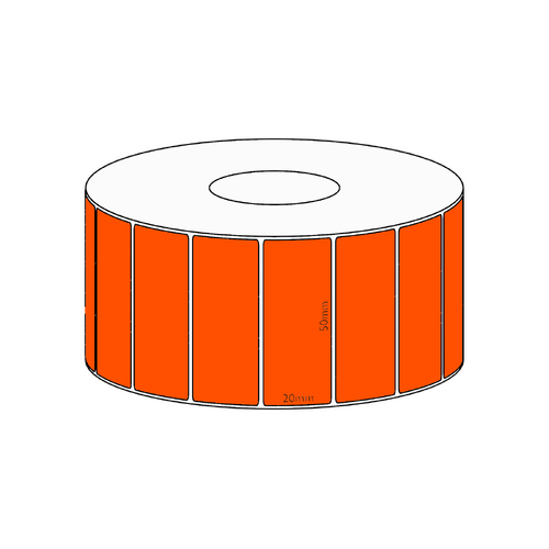 50x20mm Orange Direct Thermal Permanent Label, 2150 per roll, 38mm core