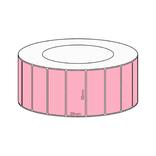 50x20mm Pink Direct Thermal Permanent Label, 6500 per roll, 76mm core