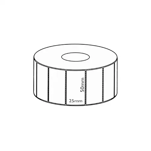 50x25mm Direct Thermal Permanent Label, 2000 per roll, 25mm core, Perforated