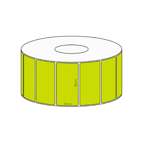 50x25mm Green Direct Thermal Permanent Label, 1800 per roll, 38mm core