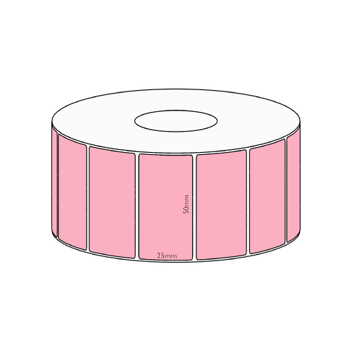 50x25mm Pink Direct Thermal Permanent Label, 1800 per roll, 38mm core