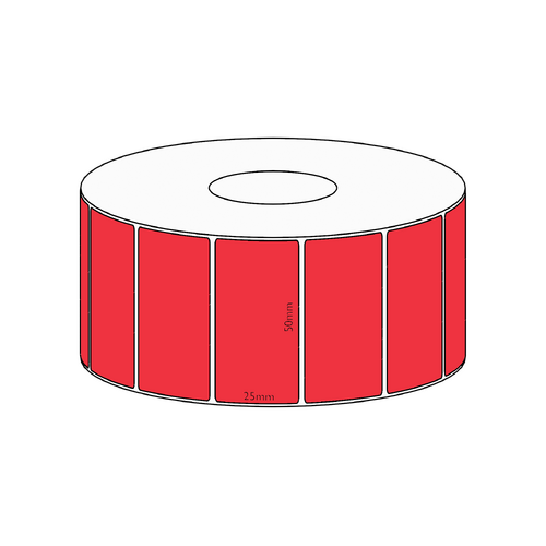 50x25mm Red Direct Thermal Permanent Label, 1800 per roll, 38mm core