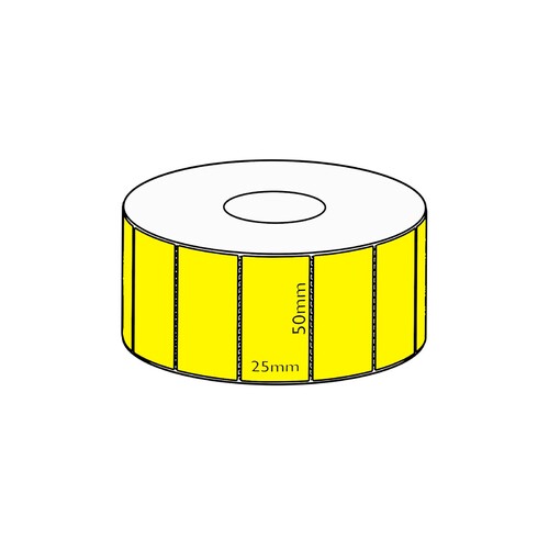 50x25mm Yellow Direct Thermal Permanent Label, 2000 per roll, 38mm core, Perforated