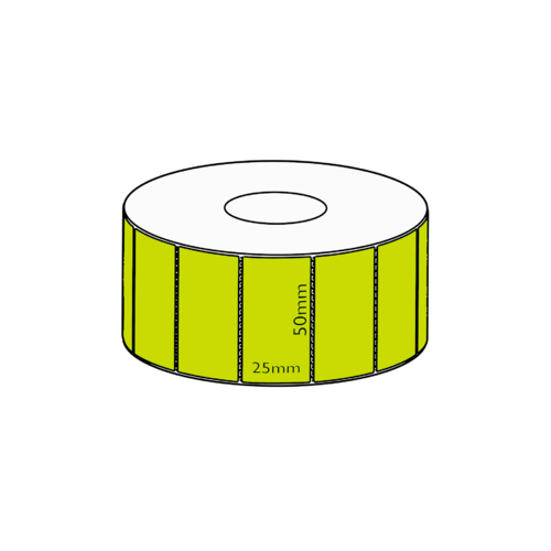 50x25mm Green Direct Thermal Permanent Label, 5000 per roll, 76mm core, Perforated