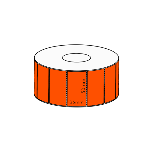 50x25mm Orange Direct Thermal Permanent Label, 5000 per roll, 76mm core, Perforated
