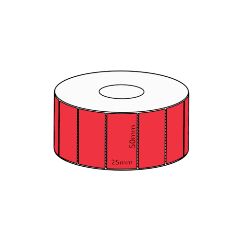50x25mm Red Direct Thermal Permanent Label, 5000 per roll, 76mm core, Perforated