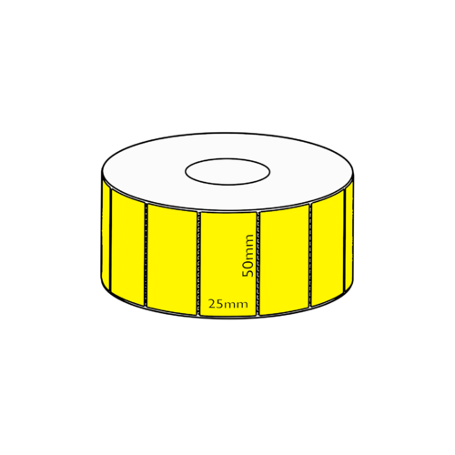 50x25mm Yellow Direct Thermal Permanent Label, 5000 per roll, 76mm core, Perforated