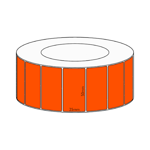 50x25mm Orange Direct Thermal Permanent Label, 5350 per roll, 76mm core