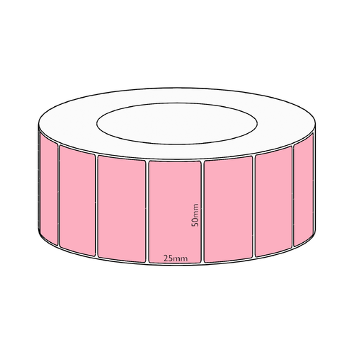 50x25mm Pink Direct Thermal Permanent Label, 5350 per roll, 76mm core
