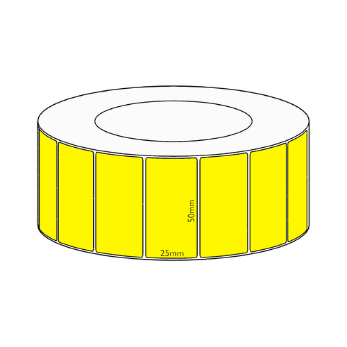 50x25mm Yellow Direct Thermal Permanent Label, 5350 per roll, 76mm core