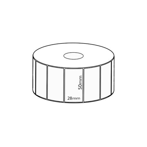 50 x 28mm Direct Thermal Permanent Label, 2000 per roll, 25mm core, Perforated