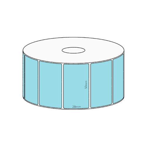 50x28mm Blue Direct Thermal Permanent Label, 1600 per roll, 38mm core