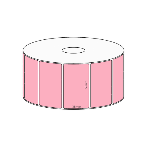 50x28mm Pink Direct Thermal Permanent Label, 1600 per roll, 38mm core