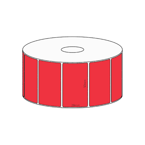 50x28mm Red Direct Thermal Permanent Label, 1600 per roll, 38mm core