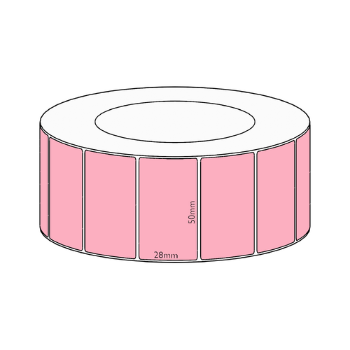 50x28mm Pink Direct Thermal Permanent Label, 4850 per roll, 76mm core