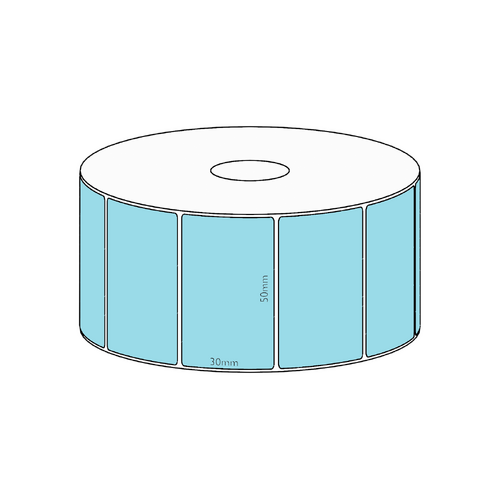 50x30mm Blue Direct Thermal Permanent Label, 1500 per roll, 38mm core