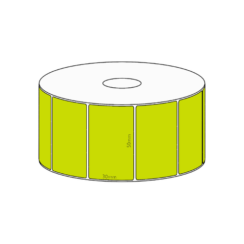 50x30mm Green Direct Thermal Permanent Label, 1500 per roll, 38mm core