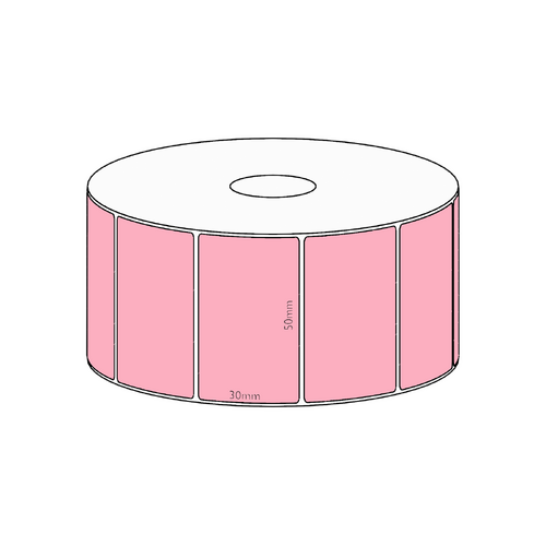 50x30mm Pink Direct Thermal Permanent Label, 1500 per roll, 38mm core
