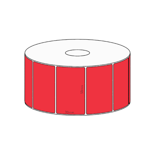 50x30mm Red Direct Thermal Permanent Label, 1500 per roll, 38mm core
