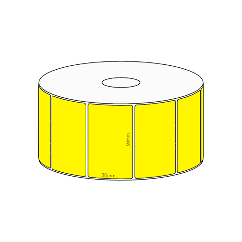 50x30mm Yellow Direct Thermal Permanent Label, 1500 per roll, 38mm core